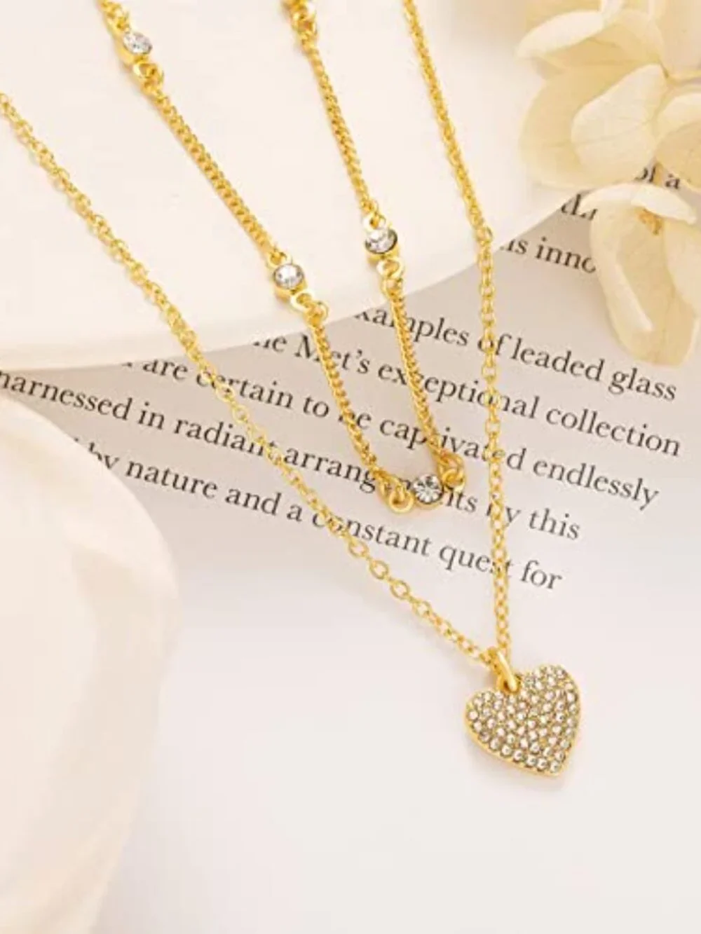 New - Mothers Day Gifts for Women Double‎ Layered Heart Shaped Gold Necklace